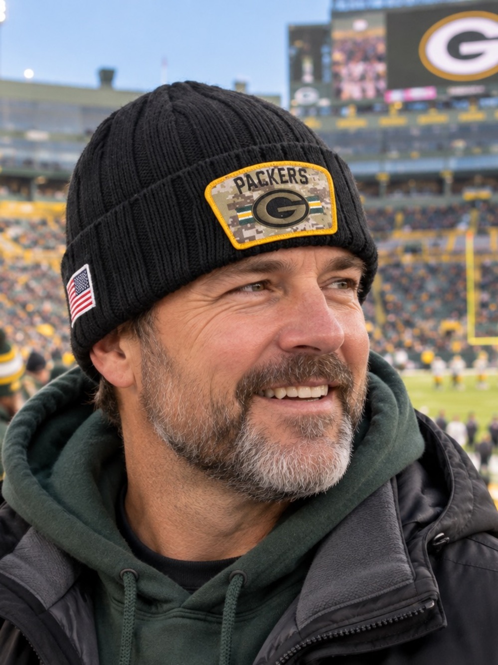 Green Bay Packers NFL Salute to Service Black Camo Beanie One Size Unisex
